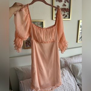 Puff sleeve mini dress peach orange color